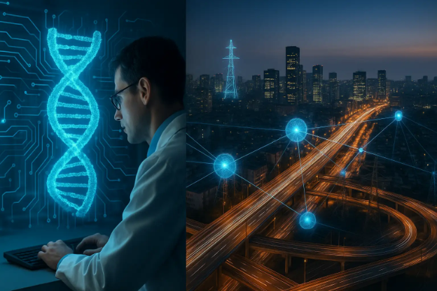 A person using a computer in front of a city
AI-generated content may be incorrect.