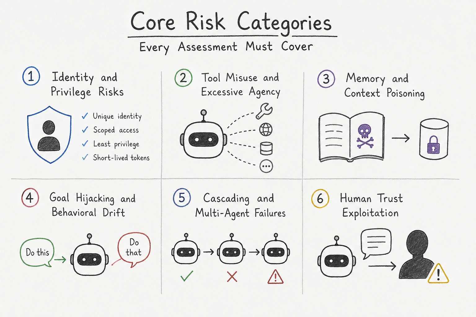 AI agent security risk categories infographic.
