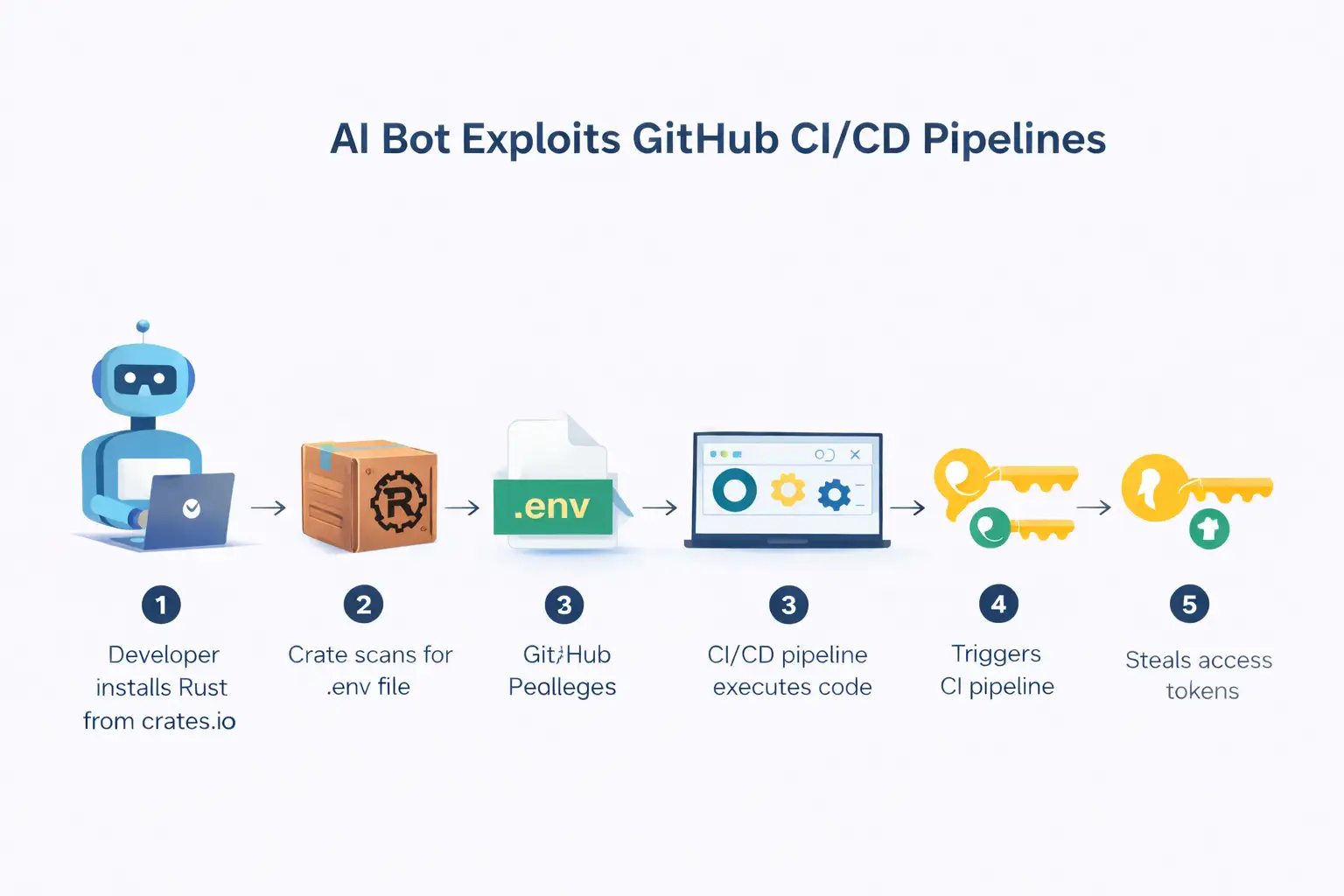 AI bot's path through GitHub pipelines