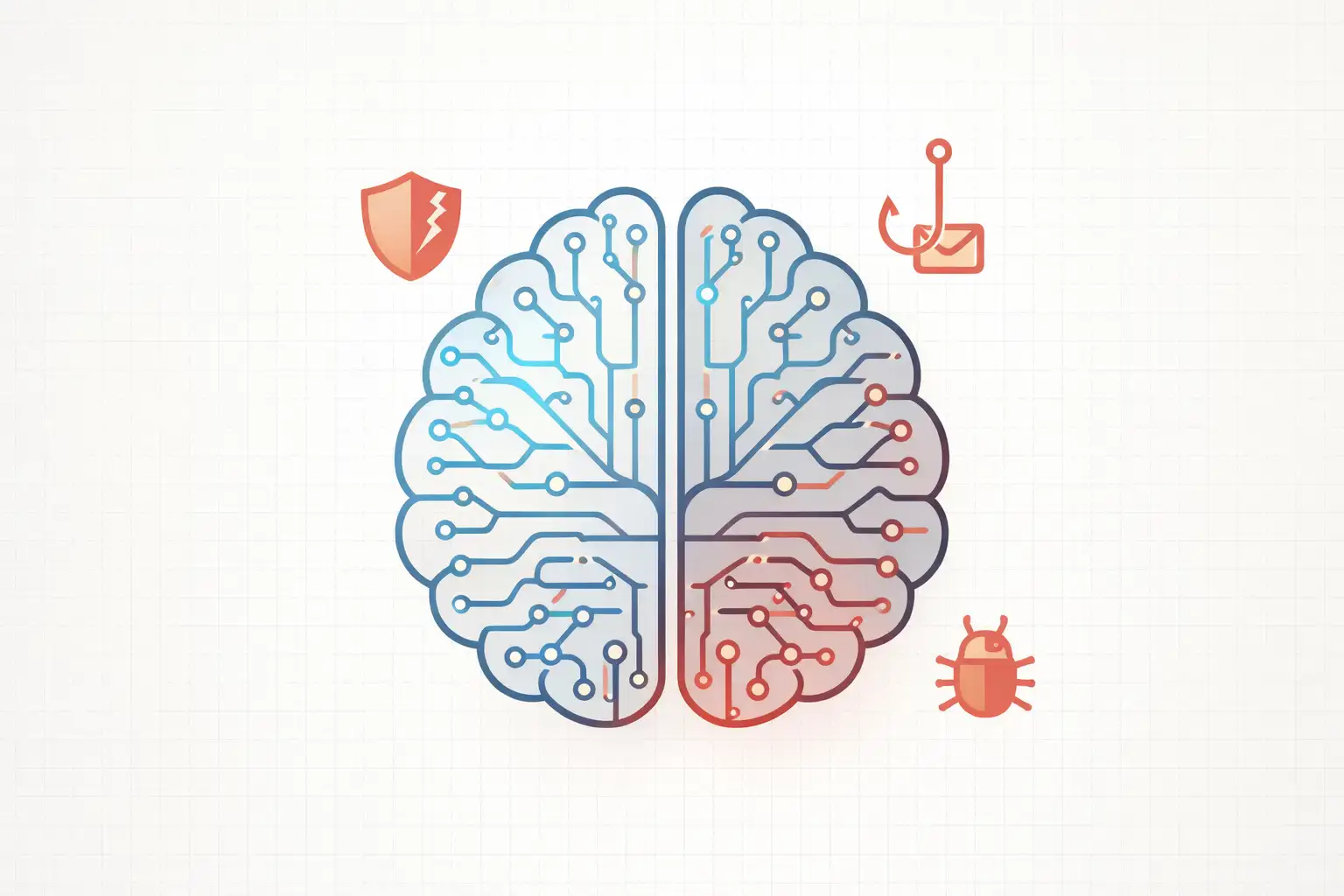 AI brain surrounded by security threats