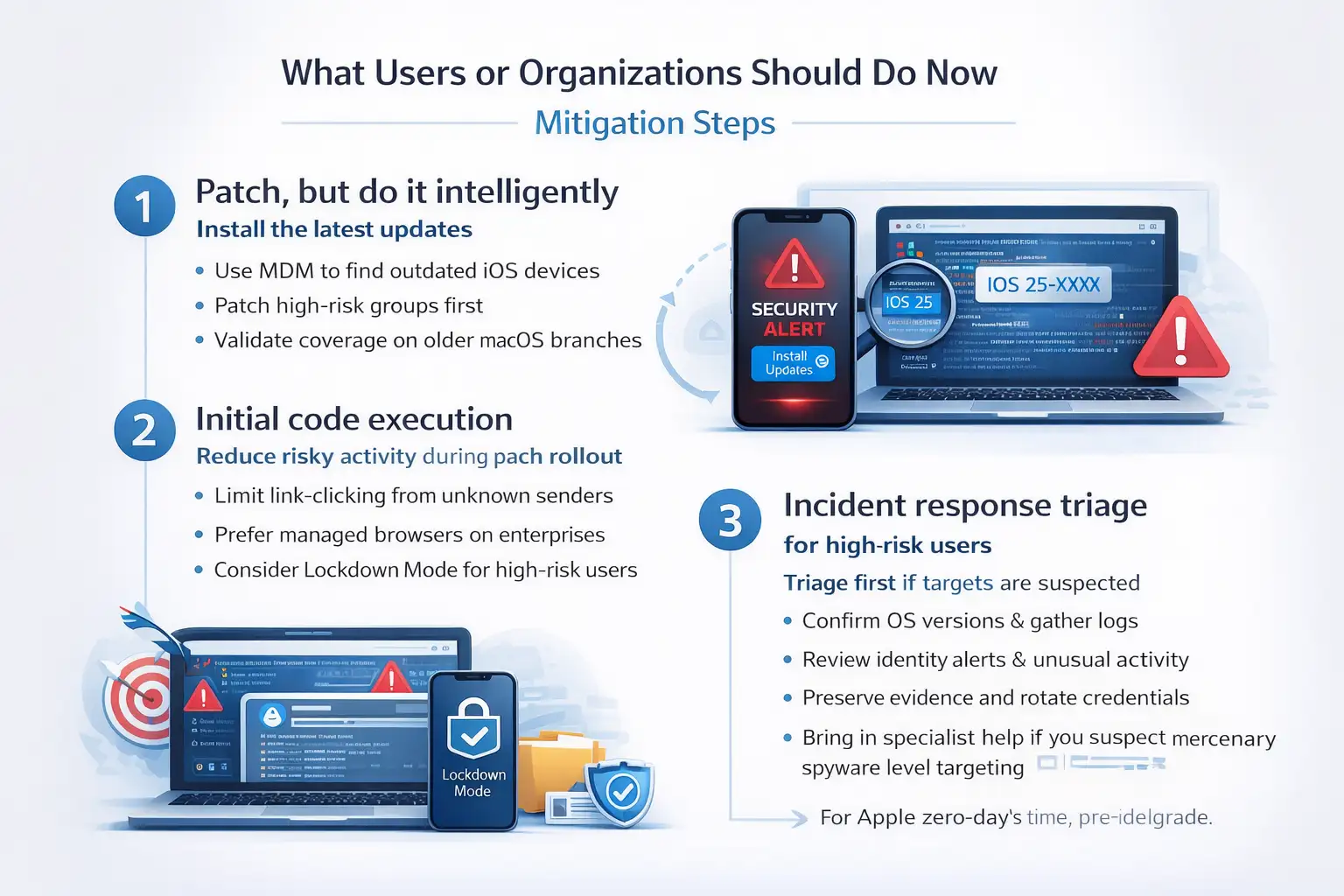 Apple zero-day mitigation steps infographic