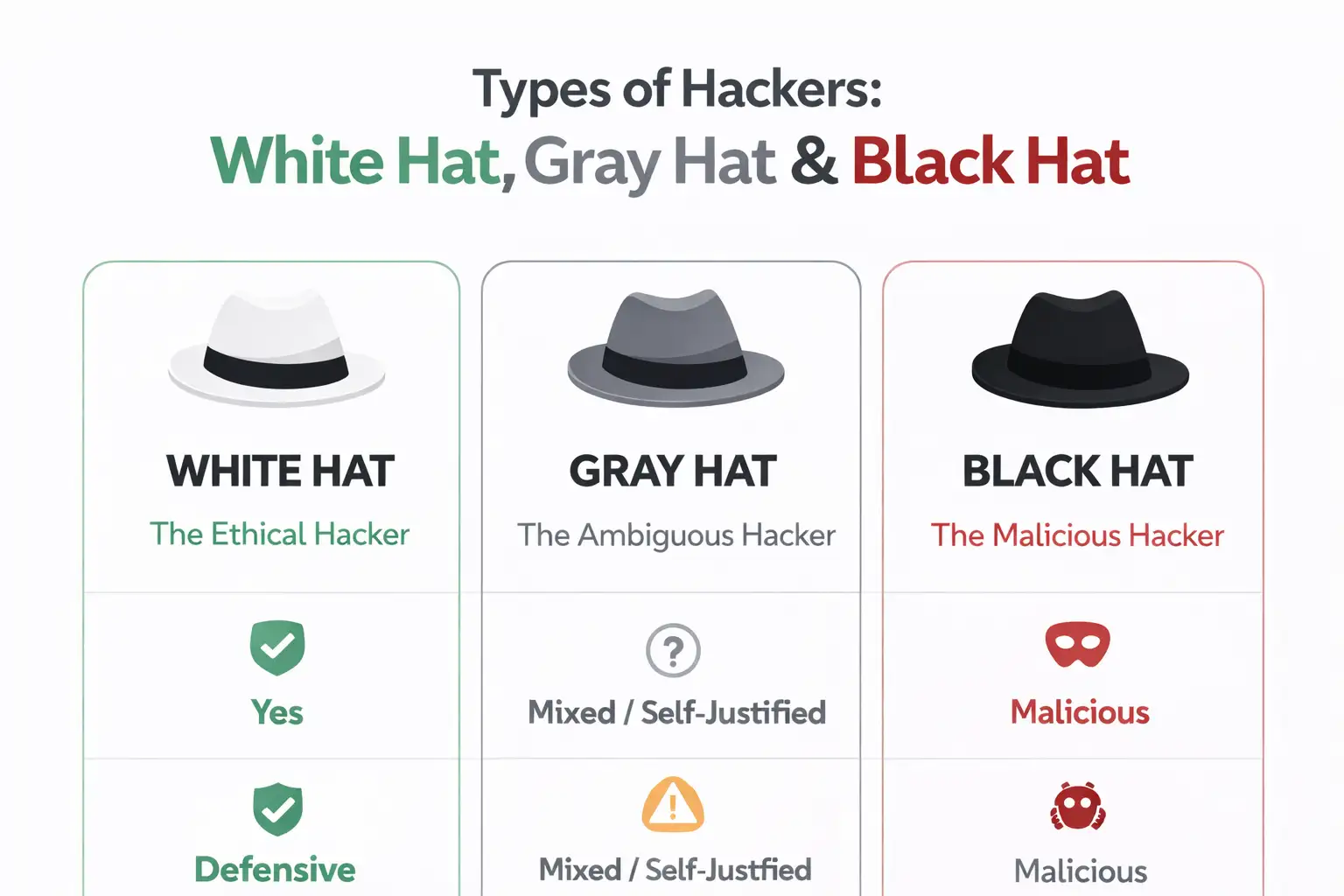 Types Hackersfo Types of Hackers: White, Black & Gray Hats Exposed