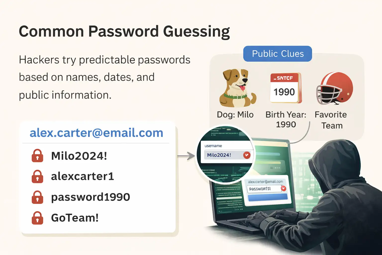 Common password guessing by hackers