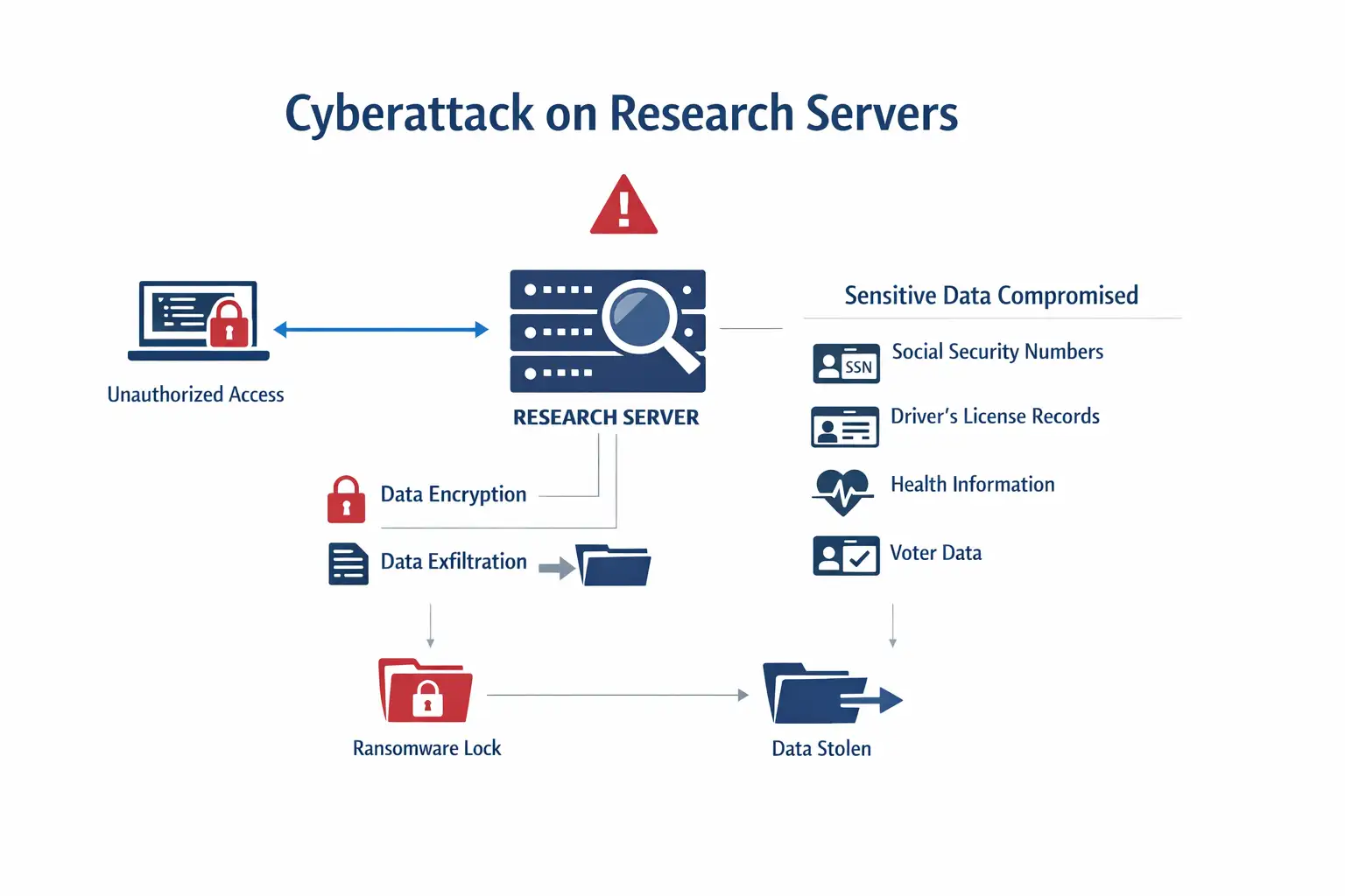 Cyberattack on research servers workflow