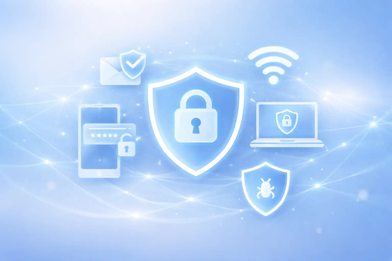 Cybersecurity protection with connected icons