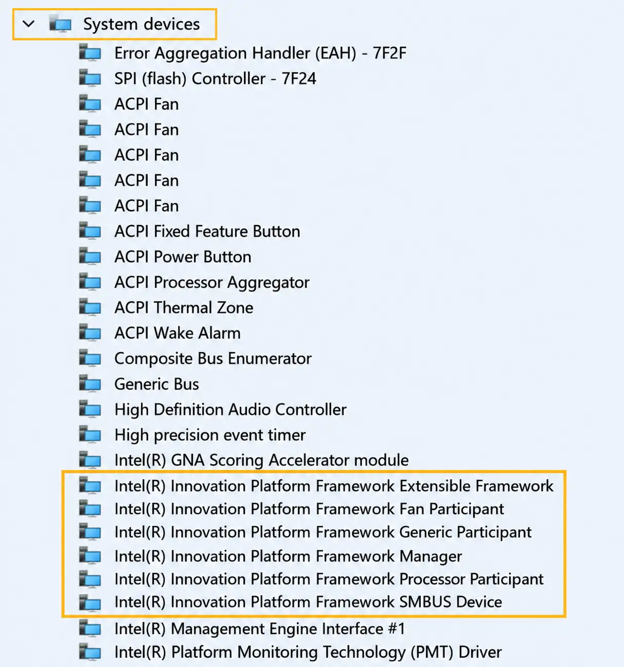 Device Manager system devices overview