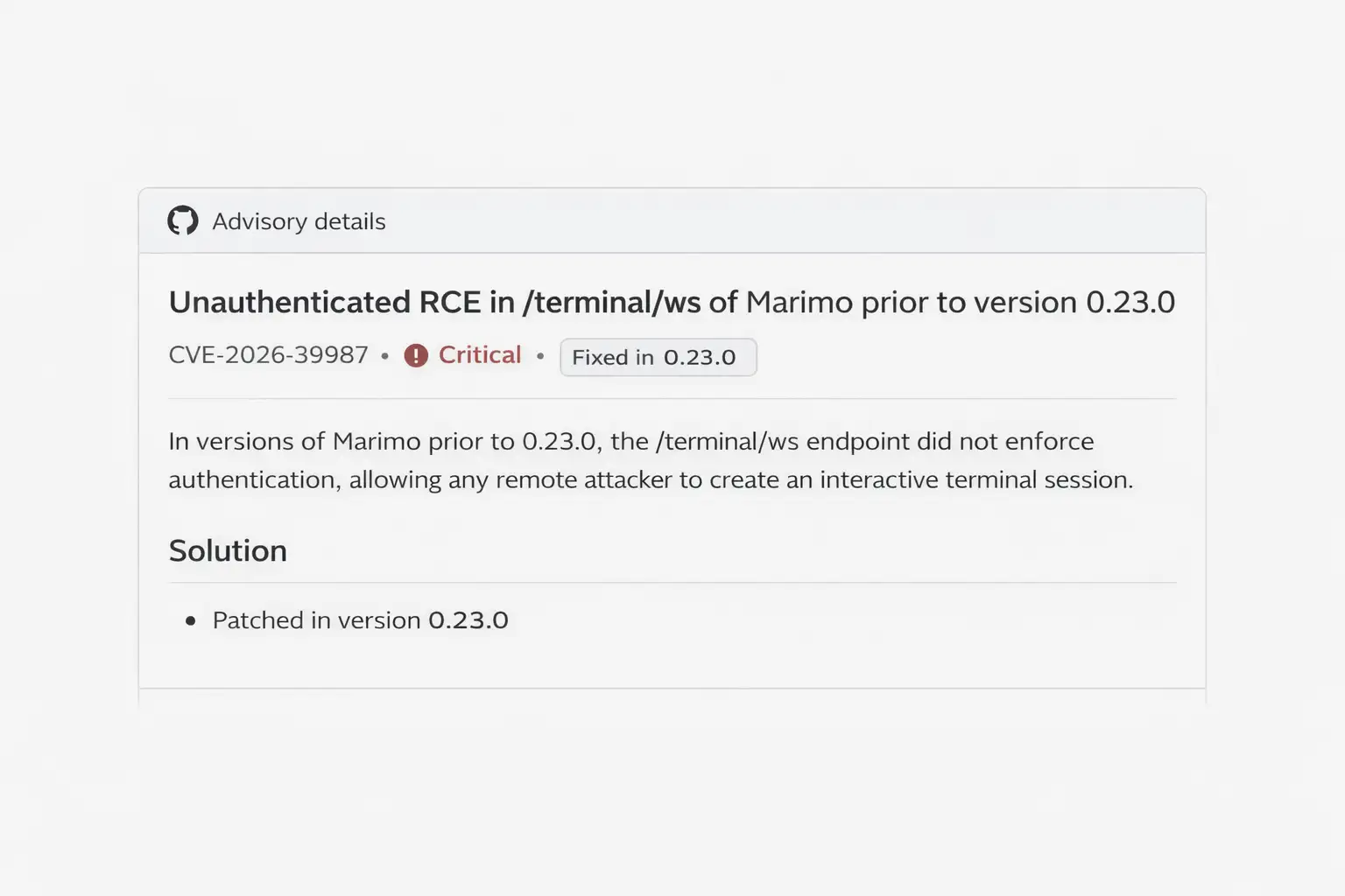 GitHub security advisory for Marimo RCE