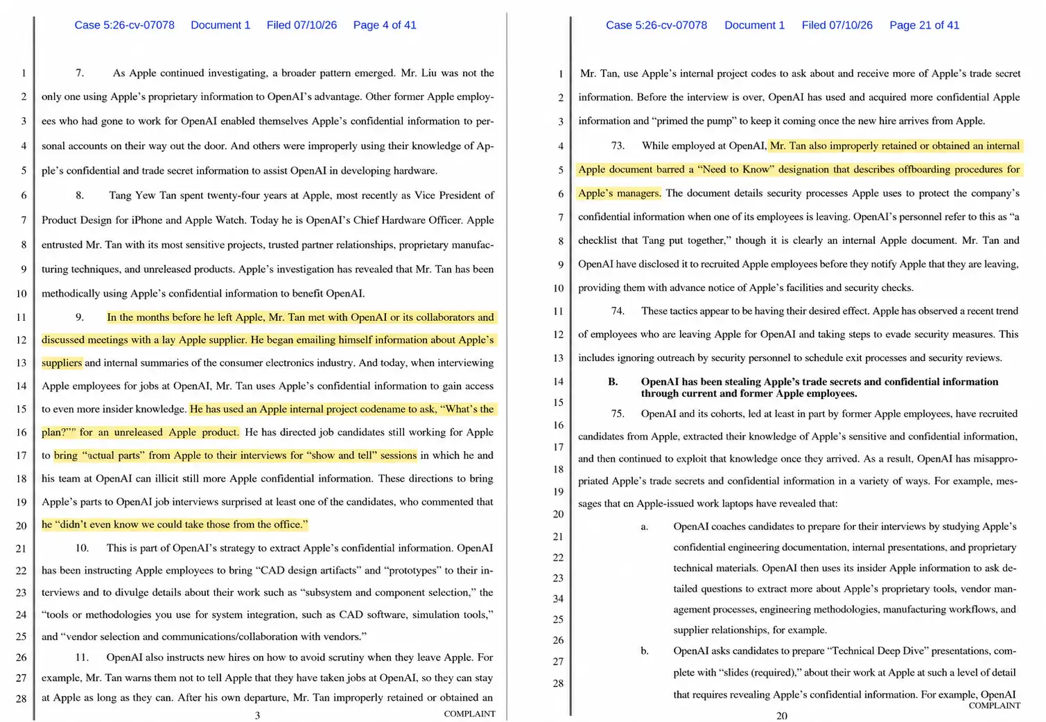 Legal complaint Apple vs