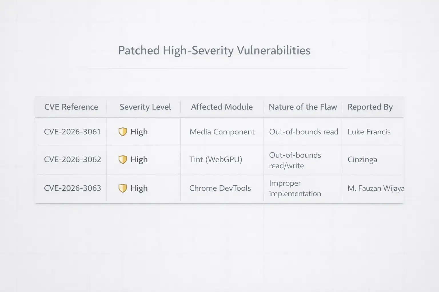 Patched vulnerabilities in Google Chrome