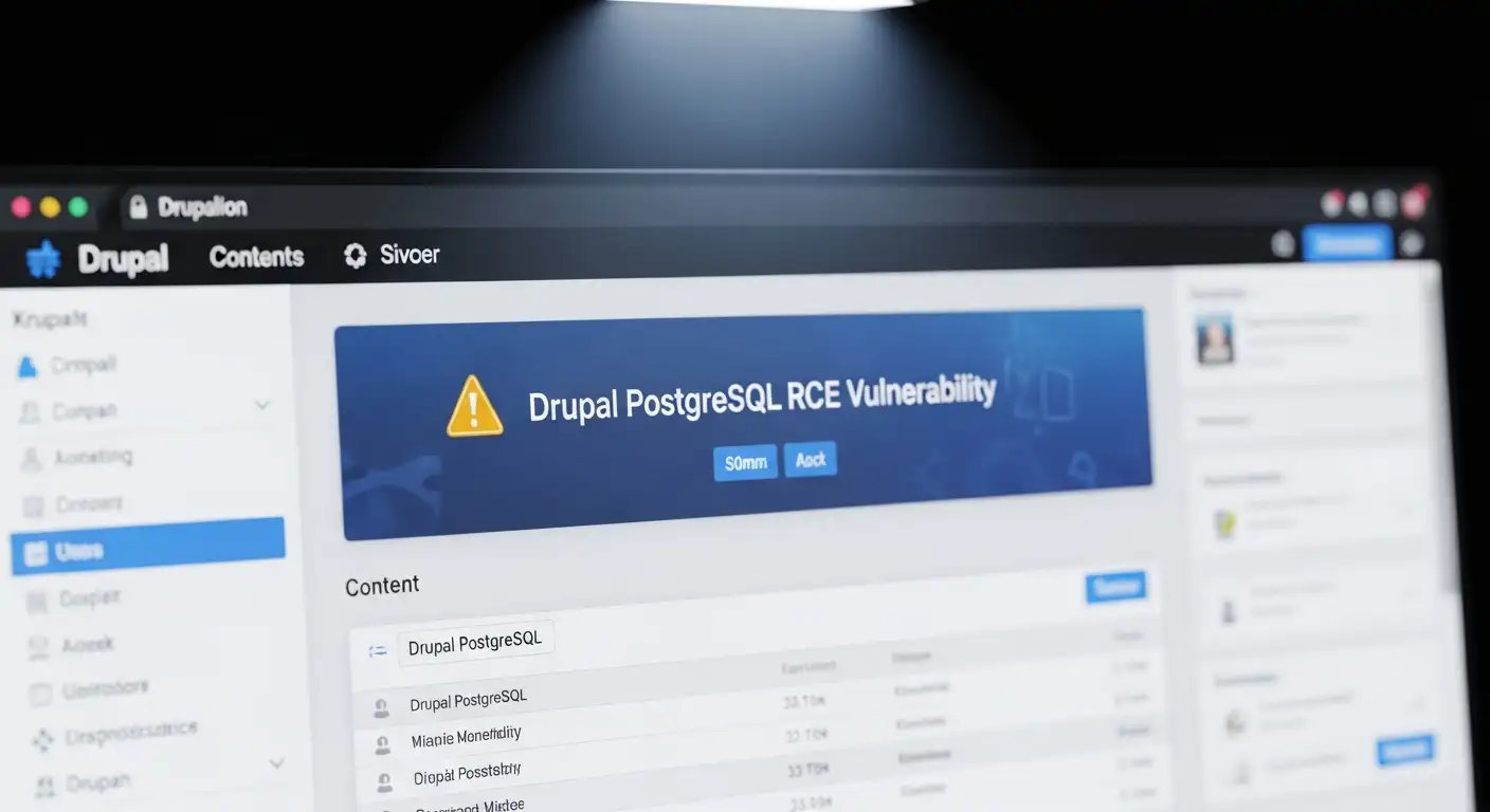 Drupal PostgreSQL RCE Vulnerability alert on admin dashboard 