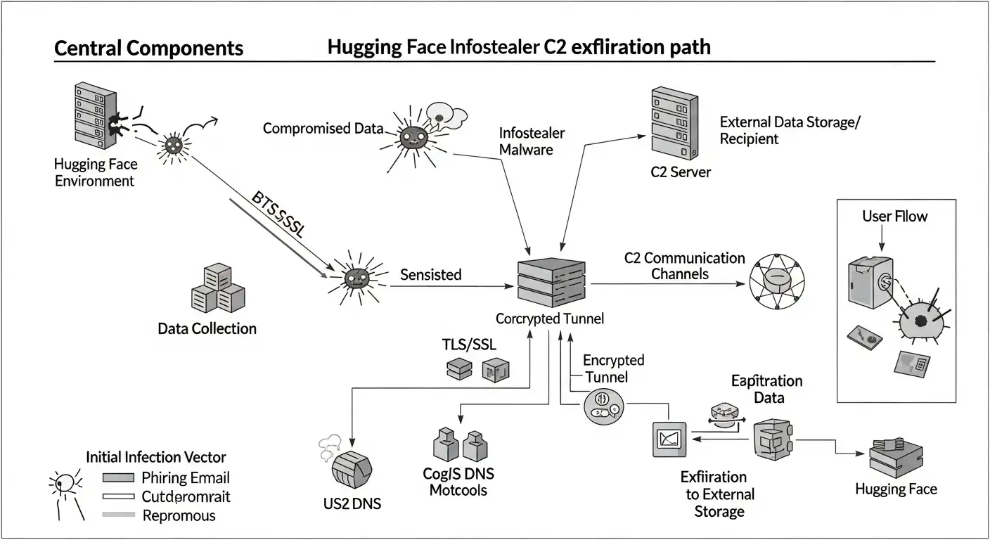 Hugging Face infostealer C2 exfiltration path