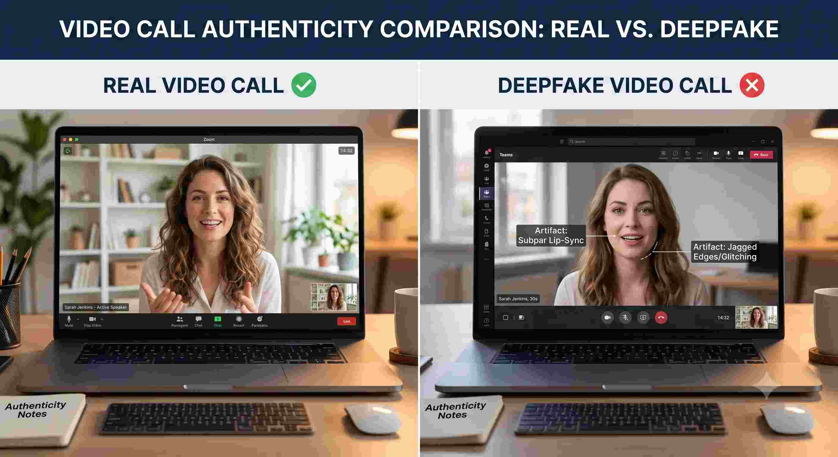 Real vs fake deepfake video call