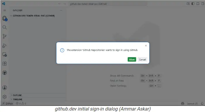 github.dev initial sign in dialog