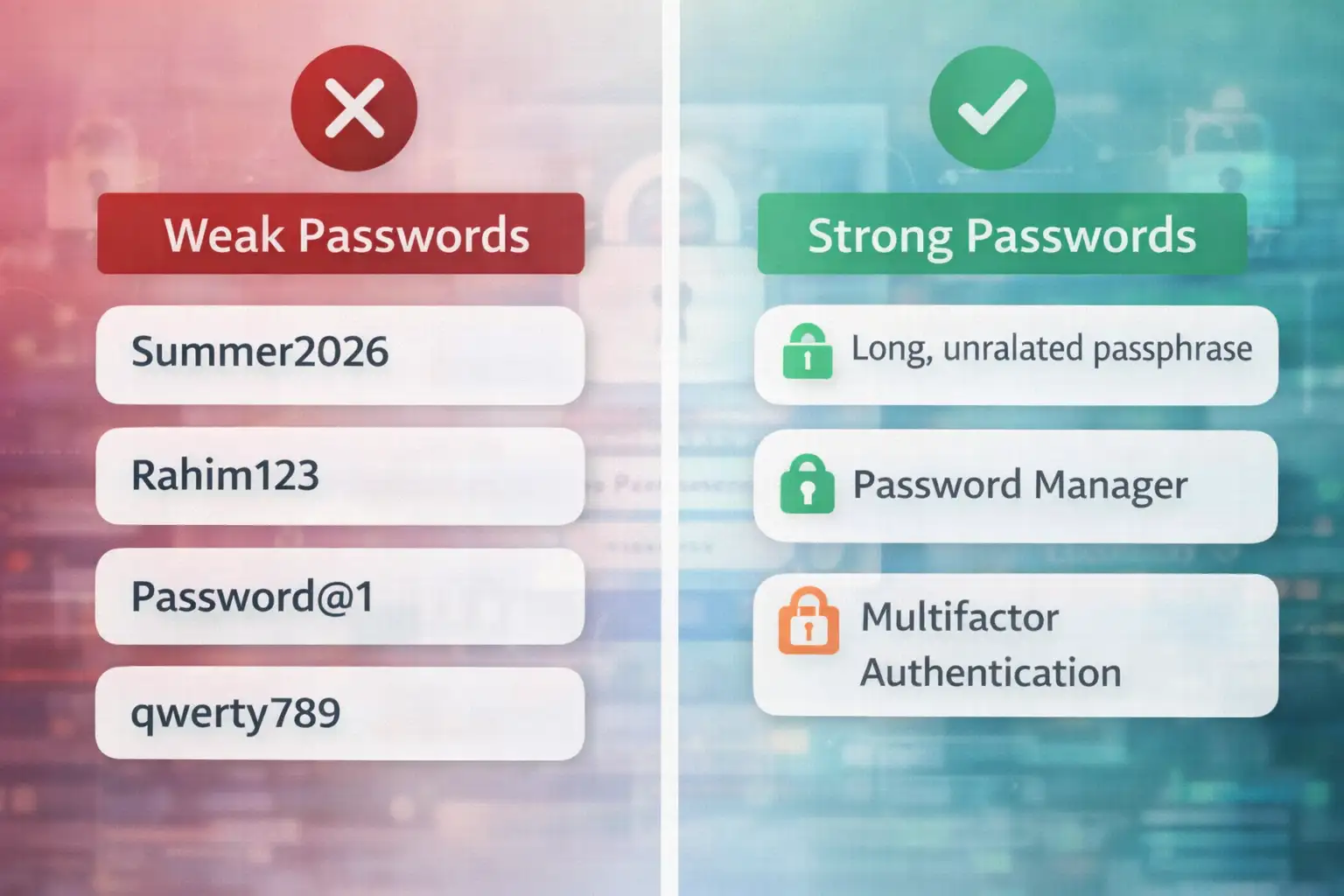 Weak vs strong passwords infographic