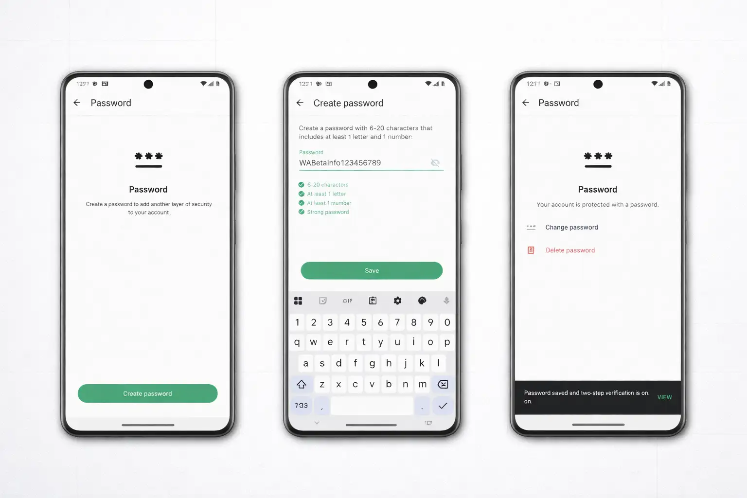 WhatsApp password setup process