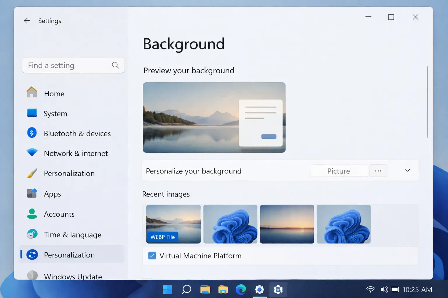 Windows 11 Background customization settings