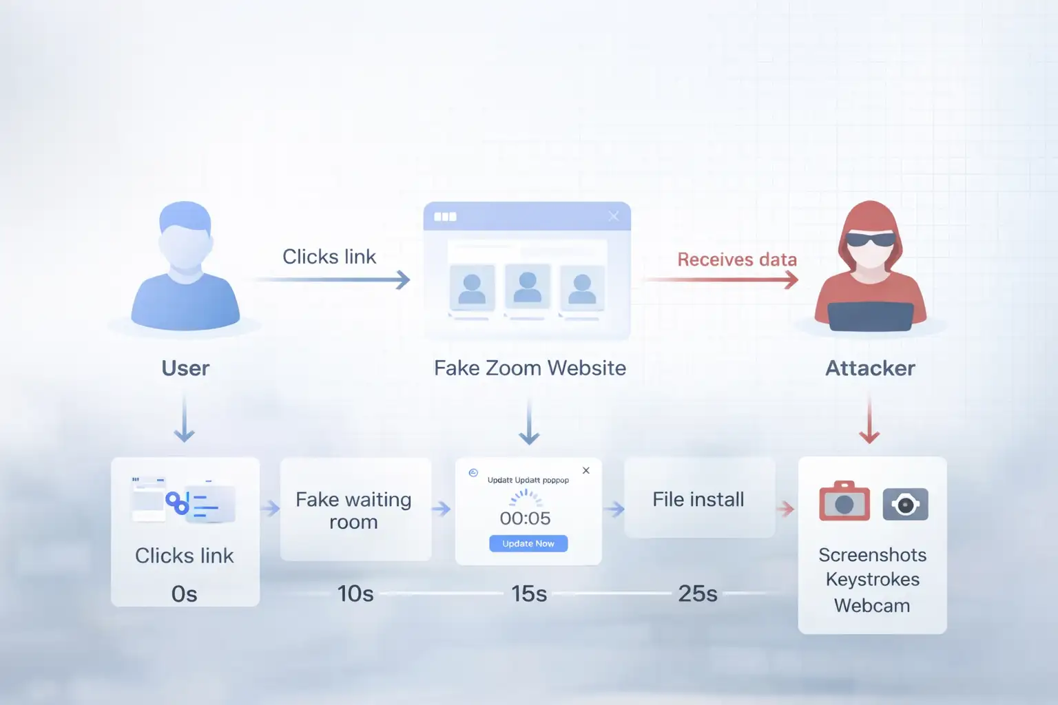 Zoom scam workflow infographic